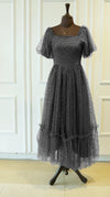 Parien Mesh Tulle Shirred Ruffle Dress