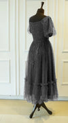 Parien Mesh Tulle Shirred Ruffle Dress