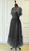 Parien Mesh Tulle Shirred Ruffle Dress