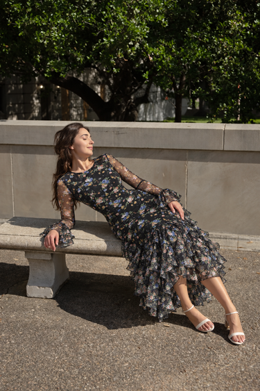 Parien Midnight Bloom Floral Ruffle Dress