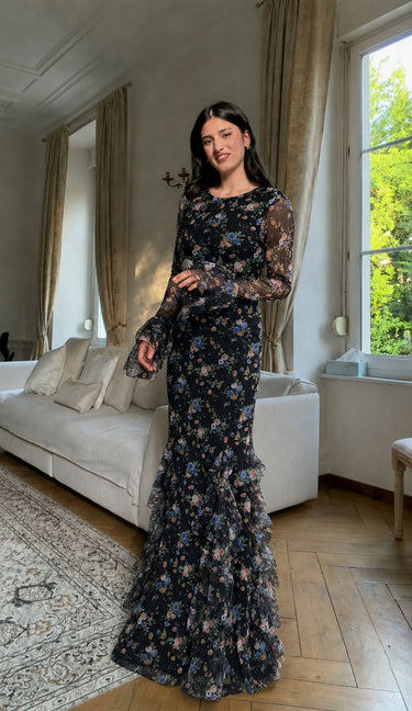 Parien Midnight Bloom Floral Ruffle Dress