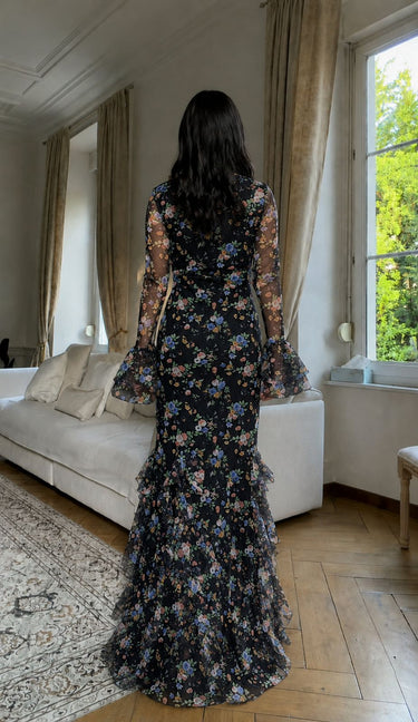 Parien Midnight Bloom Floral Ruffle Dress