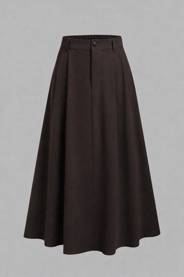 Parien Chiffon Long Sleeve Top and Chocolate Brown Minimalist Midi Skirt
