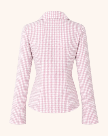 Parien  Pink and White Check Front Button Casual Long Sleeve Shirt