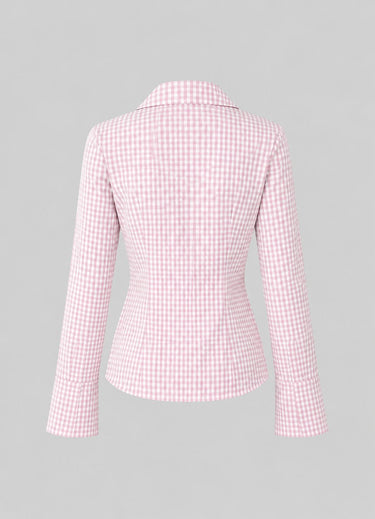 Parien Pink and White Check Front Button Casual Long Sleeve Shirt