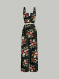 Parien Floral Straps Top and Wide Leg Pants