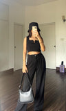 Parien Plain Straps Top and Wide Leg Pants