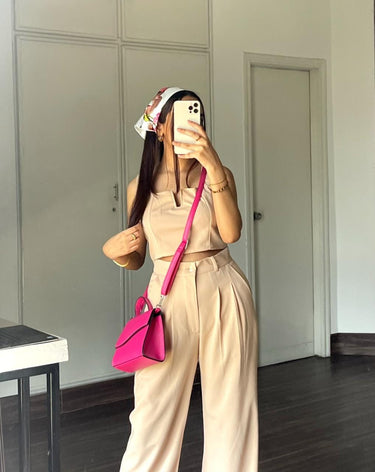 Parien Plain Straps Top and Wide Leg Pants(Clearance Sale)