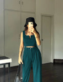 Parien Plain Straps Top and Wide Leg Pants