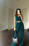 Parien Plain Straps Top and Wide Leg Pants