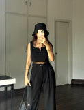 Parien Plain Straps Top and Wide Leg Pants