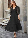 Parien Puff Sleeve Mesh Black Dress