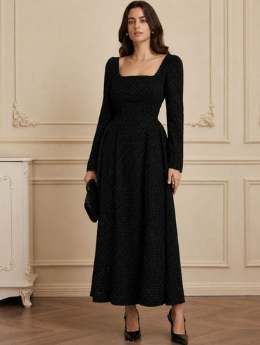 Parien Rhinestone Cinched Luxury Black Dress
