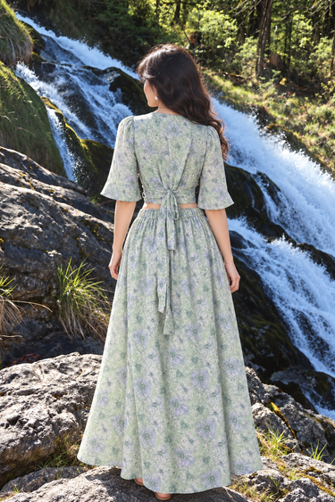 Parien Sage Floral Wrap Top and Skirt