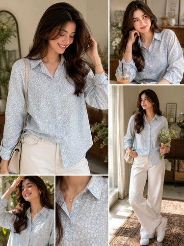 Parien 100% Cotten Soft Breeze Floral Button-Up