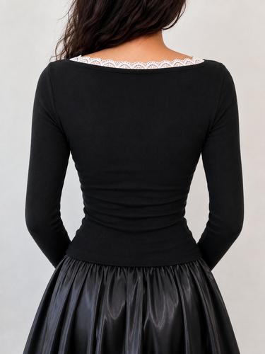 Parien Square Neck Long Sleeve Slim Fit  T-Shirt