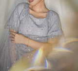 Parien Star Mesh Tulle Shirred Ruffle Dress
