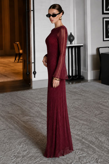 Parien Striped Glitter Flare Sleeve Round Neck Dress