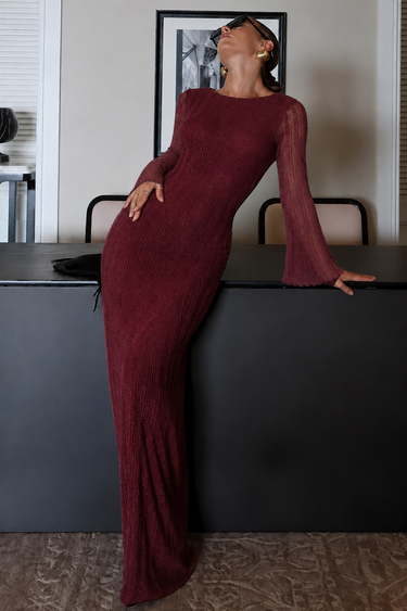 Parien Striped Glitter Flare Sleeve Round Neck Dress