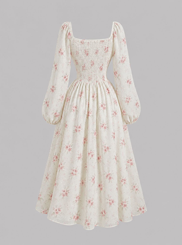 Parien Swiss Dot Floral Ruffled Lantern Sleeve Dress