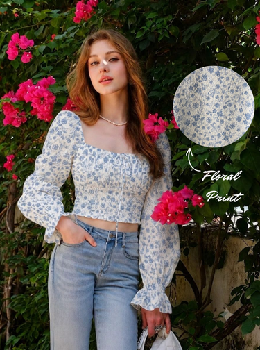 Parien Tie Neck Floral Ditsy Print Top