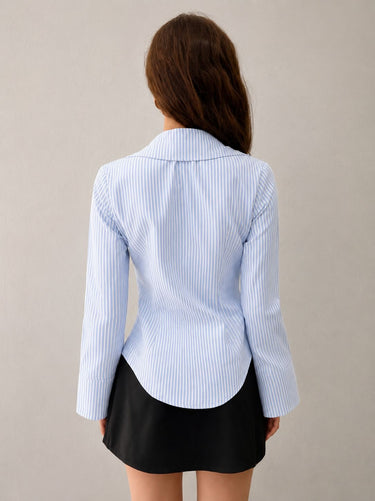 Parien White & Blue Stiped fitted Waist Shirt