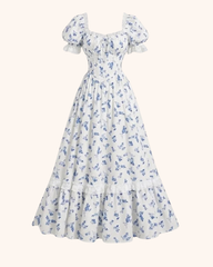 Parien 100% Cotten Puff Sleeve Lace Ruffle Vintage Dress