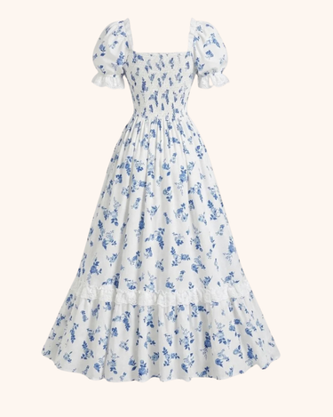 Parien 100% Cotten Puff Sleeve Lace Ruffle Vintage Dress