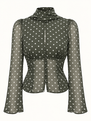 Parien Army Green Sher Polka Dot Top
