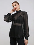 Parien Black Turtleneck Top With Pleats (No Bra Included)