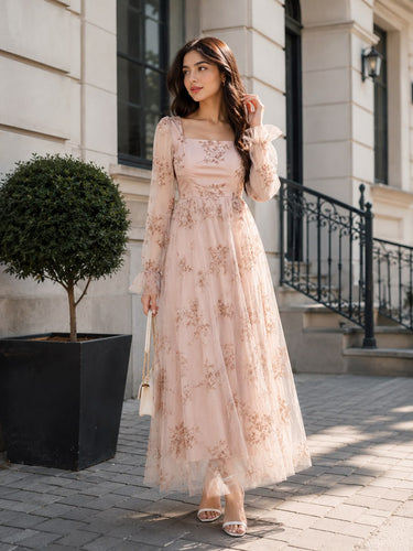 Parien Blush Lace Flare Dress