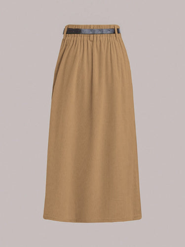 Parien Camel Corduroy A-Line Skirt
