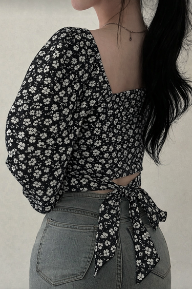 Parien Chiffon Tie Back Floral Long Sleeve Top(CLERARANCE SALE)