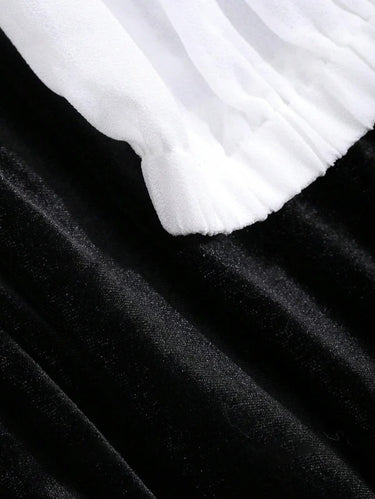 Parien Color Block V-Neck Long Sleeve Midi Velvet Dress