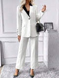 Parien Contrast Collar Flap Detail Blazer & Suit Pants