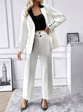 Parien Contrast Collar Flap Detail Blazer & Suit Pants