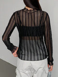 Parien Fitted Mesh Sheer Long Sleeve Blouse