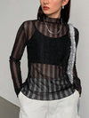 Parien Fitted Mesh Sheer Long Sleeve Blouse