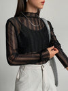 Parien Fitted Mesh Sheer Long Sleeve Blouse