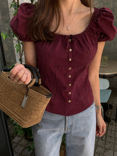Parien Fitted Tie-Waist Petal Sleeve Fitted Short Sleeve Top