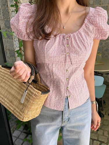 Parien Fitted Tie-Waist Petal Sleeve Fitted Short Sleeve Top