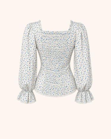 Parien Floral Lace Up White & Blue Top