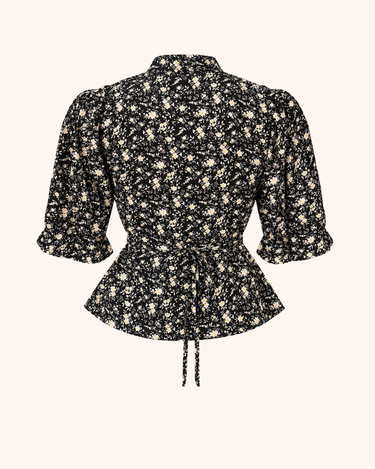 Parien Floral Layered Ruffle Front Button Up Blouse