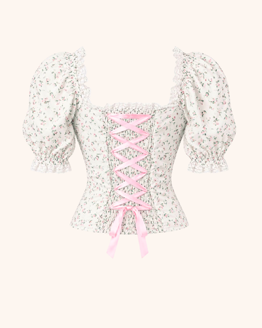 Parien Floral Pink Ribbon Detail Top