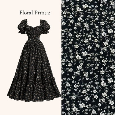 Parien Floral Puff‑Sleeve Laced Tie Neck Vintage‑Inspired Dress