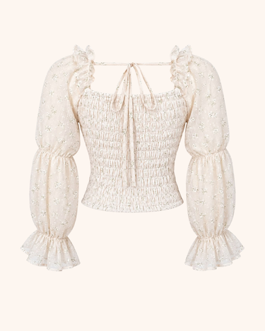 Parien Floral Square Neck Ruffle Trim Top