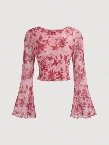 Parien Floral Tie Front Bell Sleeve Top& Mermaid Maxi Skirt