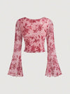 Parien Floral Tie Front Bell Sleeve Top