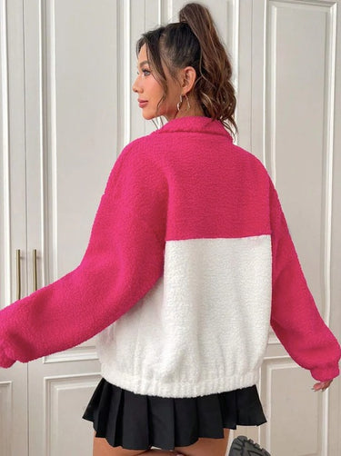 Parien Hot pink and white Combo Color Blocked Jacket