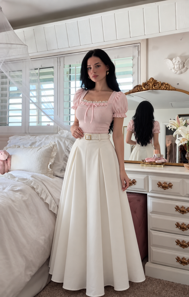 Parien Minimalist Belted Pleated Maxi Skirt